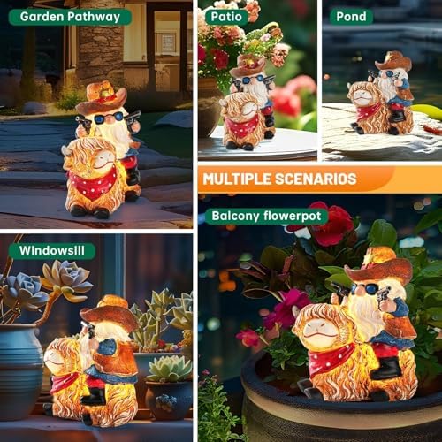 Solar Highland Cow Gnome Statue - Hand-Painted Resin Outdoor Decor for Garden & Yard, Unique Mothers Day Birthday Gifts for Grandma Women (Weatherproof) - Image 3