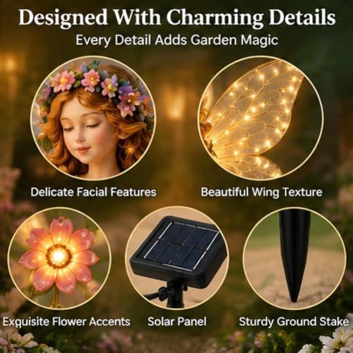 Enchanted Flower Fairy Solar Garden Light, Outdoor Figurine Statue with LED - Image 3