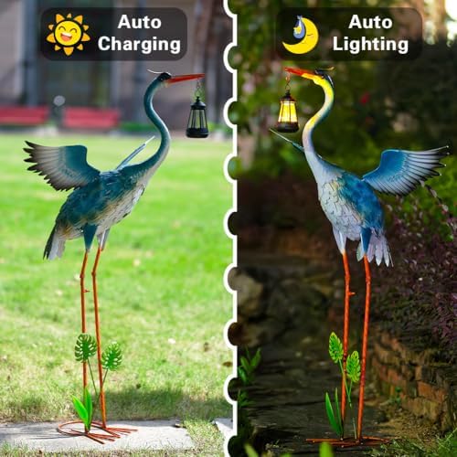 DREAMSOUL Solar Garden Statues, 40.6" Metal Crane Statue Patio Yard Decor - Image 4
