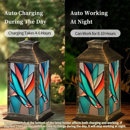 Solar Lantern Abstract Swallow Stained Glass Outdoor Waterproof Garden Hanging Lantern Solar Powered Lighting Outside Solar Light for Patio Yard Camping, Gifts for Women Mom - Image 4