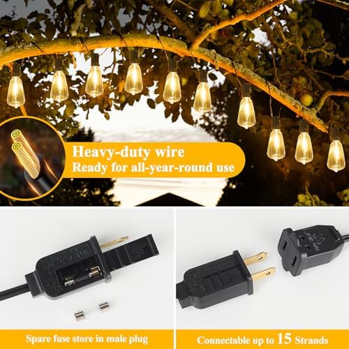 Brightever 100FT Outdoor String Lights 52 Bulbs, Waterproof Patio Lights - Image 6
