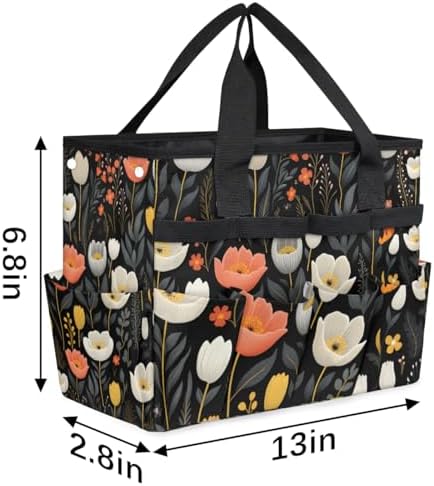 Garden Tool Bag Organizer Garden Tote Bag with Pockets Flower Small Patterned Tool Storage Organizer Gardening Tool Kit Holder 13" x 6.8" x 2.8" - Image 3