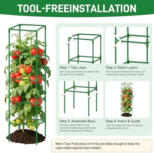 3 Pack Square Tomato Cage Heavy Duty Rust-Resistant Metal Tomato Trellis - Image 4