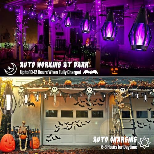 Flacchi Solar Flame String Lights - 42ft 15 LED Lights Outdoor Solar String Lights for Garden Patio Halloween Decoration (Purple, 42ft) - Image 4