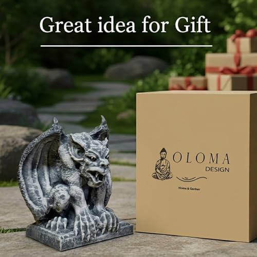 OLOMA Concrete Gargoyle Statue Handmade Outdoor Garden Decor Gothic Stone Monster Sculpture Fantasy Demon Cement Figurine Yard Patio Lawn Decoration Ornament Mythical Creature Gift - Image 5