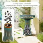 21.5in Ceramic Bird Bath for Outdoor Garden Heavy Duty, Blue - Image 5