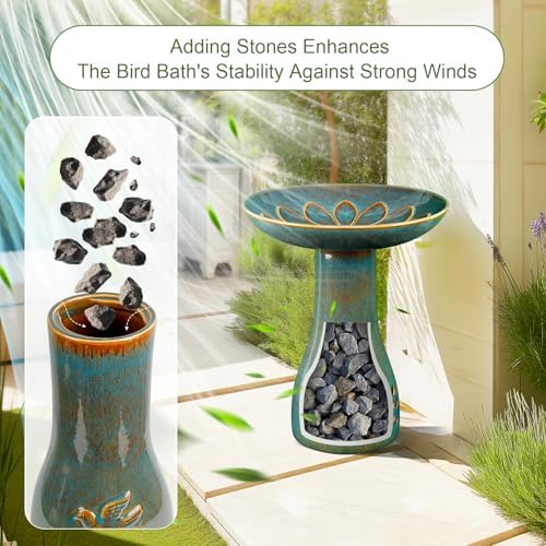 21.5in Ceramic Bird Bath for Outdoor Garden Heavy Duty, Blue - Image 5