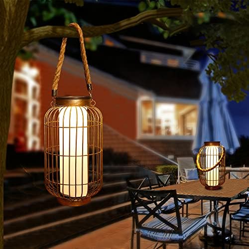 pearlstar Large Solar Powered Lantern Outdoor-Heavy Duty Metal Hanging Lights Decorative Solar Table Lamp Waterproof for Outside Patio Yard Garden Porch Tabletop Decor (Copper) - Image 4