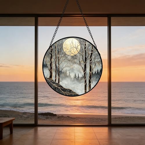 Night View of The Forest Stained Glass Window Hanging Gifts for Women 9.8" - Image 6