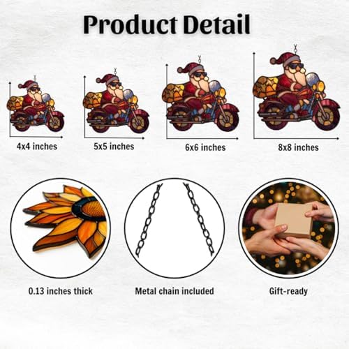 Cool Santa Riding Motorcycle Mosaic Acrylic Suncatcher - Image 2