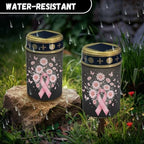 Poceacles Solar Lights Outdoor Grave Candle for Cemetery Decoration Solar Outdoor Lights for Garden Lawn Backyard Pathway Decor, Pink Ribbon Daisy Butterfly Black, Set of 6 - Image 6