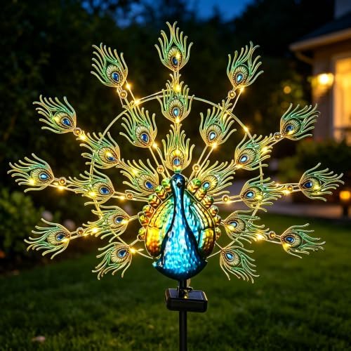 Large Solar Peacock Decorative Garden Stake Metal Yard Art Decor by YHSOLAR