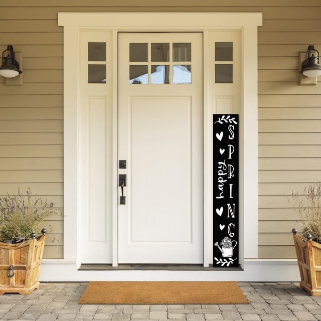 Spring Porch Sign Happy Spring Sign for Front Door 8"x63" Spring Door Decor Vertical Wood Porch Sign Wooden Tall Welcome Sign Farmhouse Standing Wooden Hanging Sign for Home Indoor Outdoor - Image 2