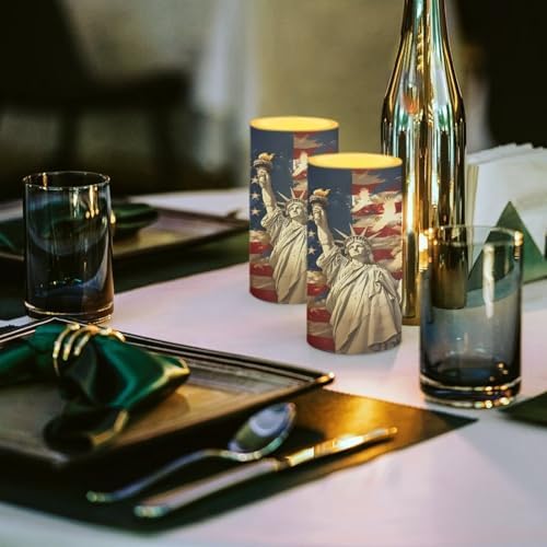 American Flag Flameless Candles The Stars and Stripes Battery Operated LED Candles with Color Changing Timer Remote Control Plastic Pillar Lights for Party Holiday Decor - Image 3