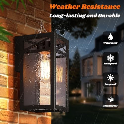 Outdoor Wall Light Fixtures, Black Exterior Waterproof Lanterns, 2-Pack - Image 2