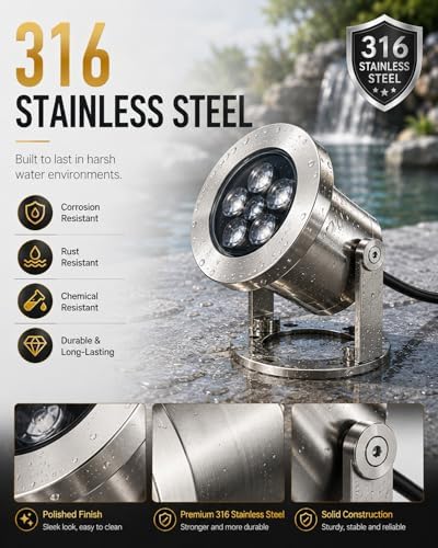 LED Pond Lights with Dual Remote Control, 6W SS316 Stainless Steel RGB Underwater Fountain Light, IP68 Waterproof Submersible LED Lights for Pond Waterfall, Koi Fish Pond (2 Pack) - Image 6