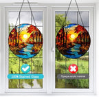 Fall Decor Sunrise Tree and River Landscape Stained Glass Suncatcher for Window Hanging - Handmade Mountains Sun Catchers Glass Panel Garden Decorations - Birthday Gifts for Women Men Mom Grandma - Image 6