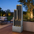 Large Outdoor Water Fountain with LED Lights, 70.87" Modern Freestanding Resin Waterfall Feature, Ribbed Panel Garden Fountain for Patio, Backyard, Porch, Deck - Image 7
