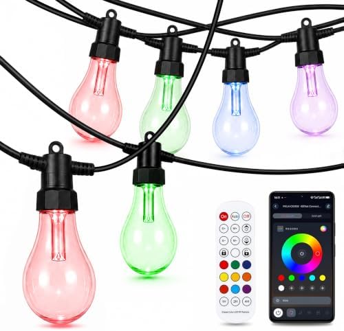 100FT Outdoor String Lights, RGBW LED String Lights Outdoor with APP & RF Remote Control, Color Changing Patio Lights Outdoor Waterproof IP65, for Backyard Garden Party Wedding Christmas Decor by VoxCynHue
