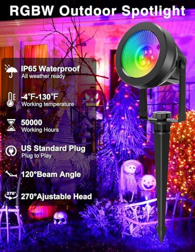 Halloween RGB Spot Lights Outdoor, LED Color Changing Landscape Lighting, Waterproof Spotlight with US Plug for Yard Garden Tree Path House Christmas Decoration (2 Pack) - Image 3