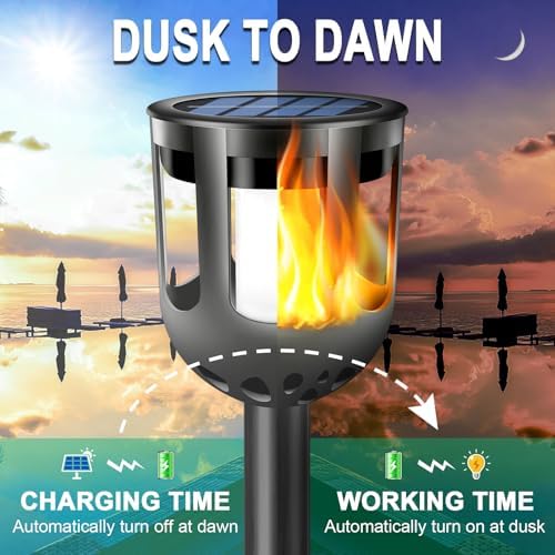 Solar Tiki Torches with Flickering Flame - Solar Lights Outdoor Waterproof, Auto On/Off, Solar-Powered Decorative Lighting for Garden, Yard, Landscape, Patio, Driveway, Walkway, Pathway (6) - Image 4