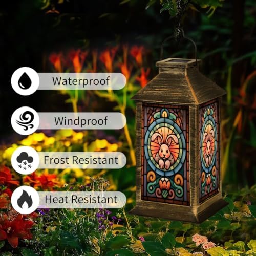 Solar Lantern Vintage Abstract Bunny Art Outdoor Waterproof Garden Hanging Lantern Solar Powered Lighting Outside Solar Light for Patio Yard Camping, Gifts for Women Mom - Image 3