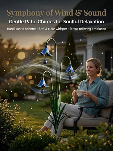 2026 New Triple Bluebell Garden Stake with Bells, Handmade 26inch Metal Rain Chimes Flower Plant Sculpture Yard Decorations Outdoor Rustic Wind Chime Ornament Gift for Walkways Patios Lawn - Image 2