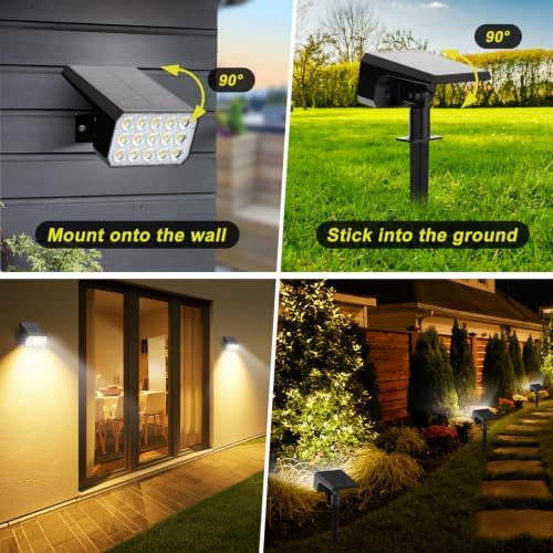 Solar Spot Lights Outdoor, 4 Pack Outdoor Solar Lights for Yard, 4 Lighting Mode Solar Landscape Spotlights with Auto On/Off, Waterproof IP67 Wall Lights for Garden, Walkway (75LED, Warm White) - Image 3