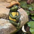 Garden Tortoise Pond Statue Decoration, Fishing Turtle Outdoor Statues for Koi Pond or Waterfall Decor, 9.5" Figurine Poolside Statue, Outdoor Decor, Gifts for Mom by GardenWhisper
