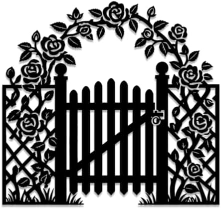 Rose Garden Gate Metal Wall Art WallArt Decor Metal Signs Metal Outdoor Decor Elegant Farmhouse Rustic Style Wall Sculpture Hanging Plaque Ornament Home Decoration for Living Room Bedroom (Black,20inch) by Unknown