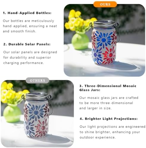 Starsoul 2 Pack Solar Lanterns Outdoor Waterproof, Mosaic Flowers Glass Solar Hanging Outdoor Lights, Decorative Solar Lantern for Outside Pathway Patio Porch Yard Decor - Image 5