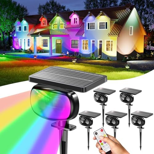Solar Spot Lights Outdoor Waterproof IP68,RGB Spotlights with Remote,6-Pack by Unknown