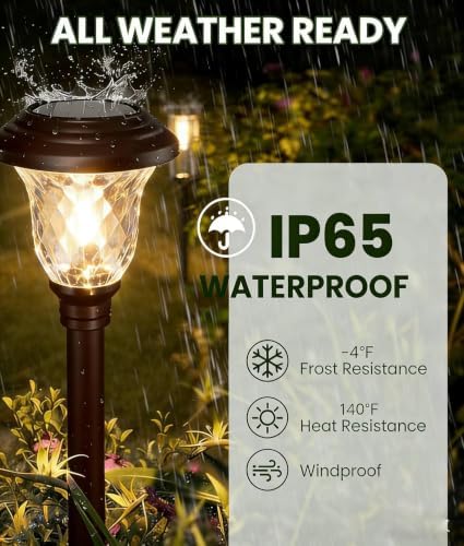 BEAU JARDIN 8 Pack Solar Pathway Lights White+Color Changing Stainless Steel 3 Mode Outdoor Multicolor Metal Solar Powered Waterproof Glass for Garden Landscape Path Yard Walkway Driveway Bronze - Image 2
