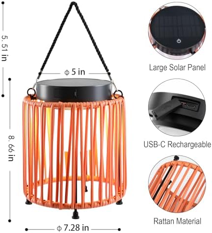 Outdoor Solar Lantern for Patio Waterproof, Rechargeable Table Lamp - Image 3