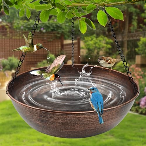 13" Metal Hanging Bird Bath with Chains and Hook - Image 2