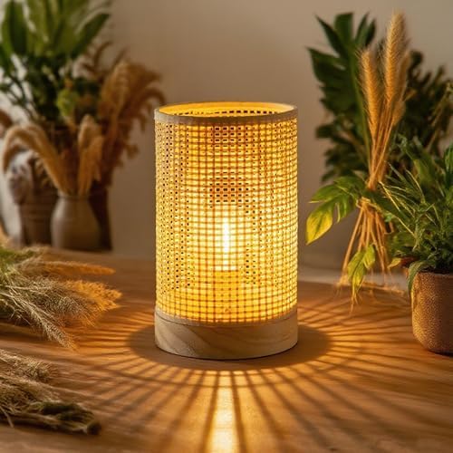 LUSHARBOR Rattan Lamp, Battery Operated Table Lamp with Timer Boho - Image 3