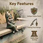 Garden Gnome Pond Statue Decoration, Fishing Copper Gnome Garden Statue Outdoor Koi Pond or Waterfall Decor, 9.7" Gnome Fishing Poolside Statue with Glow in Dark Pebbles Included, Great Gifts for Mom - Image 6