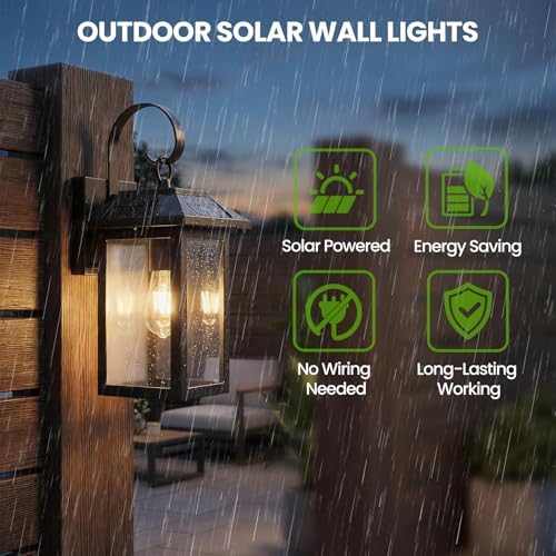 Solar Wall Lights Outdoor, Exterior Lighting Fixtures Solar Powered, 1 Pack - Image 3