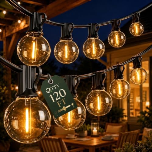 RTTY 120 FT Outdoor String Lights Waterproof, Patio Light 62 LED Bulbs by RTTY