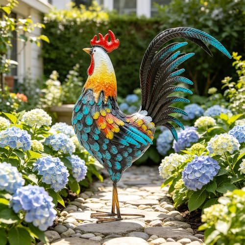 32" Large Metal Rooster Decor, Outdoor Garden Statues,Yard Art - Image 2