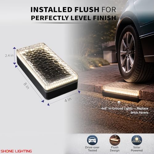 SHONELIGHTING 4x8 Solar Ground Lights, 3500K Paver Light, Warm White, 2Pack - Image 4