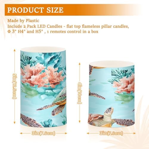 ALAZA Aqua Sea Turtles Corals Flameless Candles, LED Pillar Candles with Remote Timer, Battery Operated Candles Set of 2 - Image 7