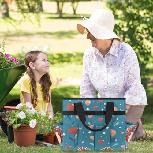 Cute Hedgehog Garden Tool Bag Organizer Heavy Duty Heart Gardening Tote Bag with 10 Pockets for Women Men Gardening Gifts - Image 6