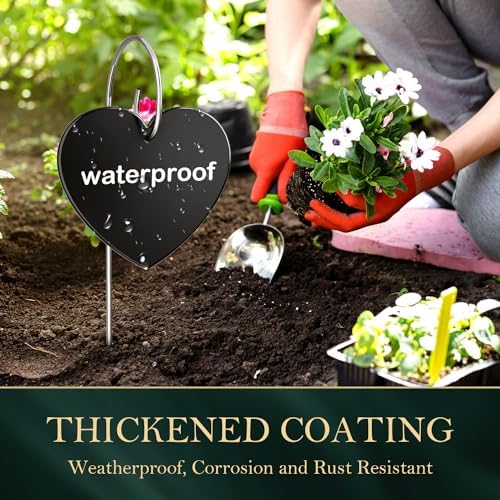 60-Pack Iron Metal Heart Shaped Garden Markers Weatherproof Metal Plant Labels Large Planting Seedling Stake Signs, for Seedlings Herbs Vegetable Greenhouse Gifts with White Marker Pen Labels - Image 3