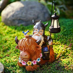 Garden Gnome Outdoor Statue Highland Cow Decor for Yard Patio Lawn Porch Birthday Gifts for Women Men, Mother’s Day, Housewarming with Solar Light Gnome Decor for Outside - Image 4