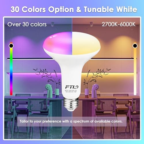FTL BR30 LED Color Changing Light Bulbs with Remote Control, 10W Dimmable Led Flood Light 65W Equivalent, 2700K-6000K, 30 Colors RGB Colored Light Bulbs, Timer, for Recessed Can Lighting, 6-Pack - Image 5