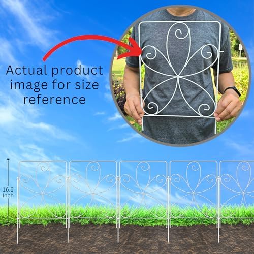 ShopLaLa Garden Fence (20 Panels) 12.5in(L) x 16.5in(H) Animal Barrier Fencing for Dogs, Rustproof White Metal Wire Fencing, Decorative Floral Flower Bed Edging Landscape Lawn Yard Patio Outdoor Decor - Image 5
