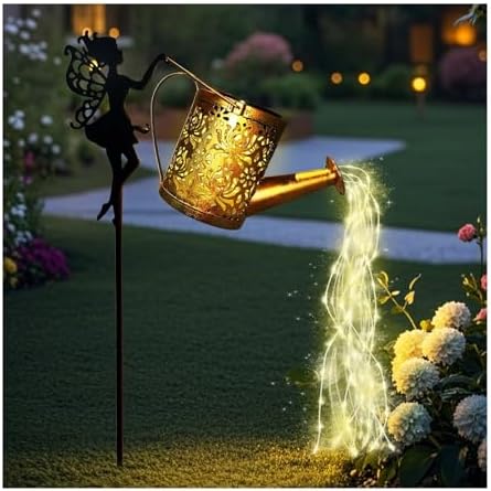 Solar Garden Decorative Watering Can Light – with Waterfall Effect, Christmas/Halloween Outdoor Garden Decoration(1pcs) - Image 4