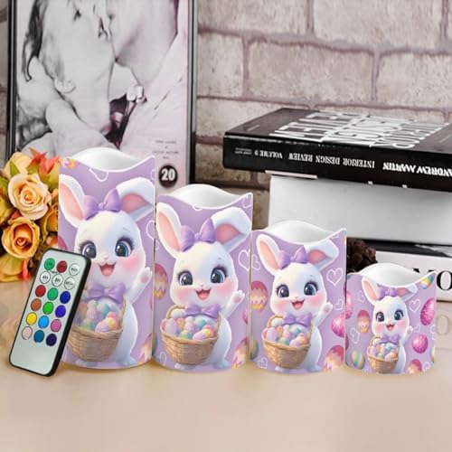 Rabbit and Easter Eggs Flameless Candles LED Pillar Candles Battery Operated Candles with Remote and Timers Color Changing Electric Fake Plastic Candles Easter Decor Set of 4 - Image 4