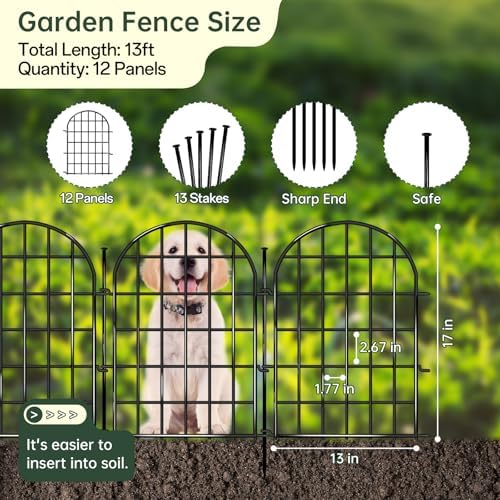 12 Panels Garden Fence, 13.8 ft(L) x 17 in(H) Arched No Dig Fence, Decorative Animal Barrier Fencing with Ground Stake, Rustproof Metal Garden Edging Border for Dog, Rabbit, Outdoor Yard Patio Decor - Image 2